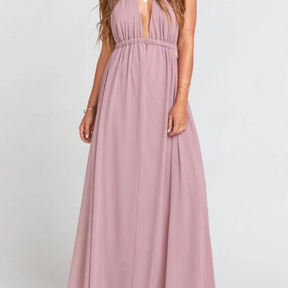 Show Me Your MuMu Pink Ruched Maxi Gown Plunge Neckline